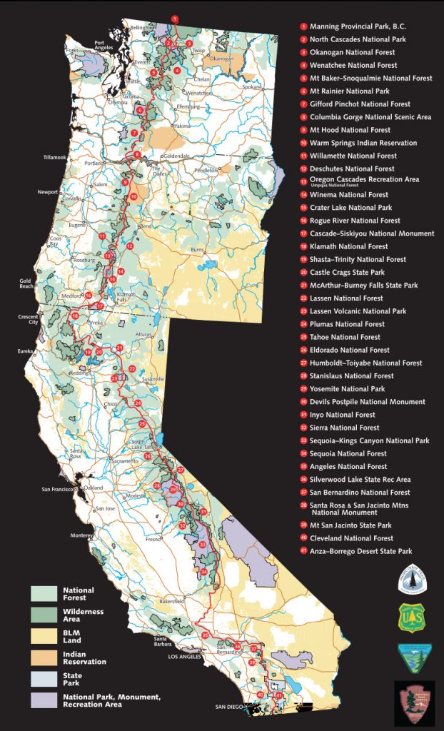 Mapa del Pacific Crest Trail / Foto: USFS and EncMstr [Public domain]